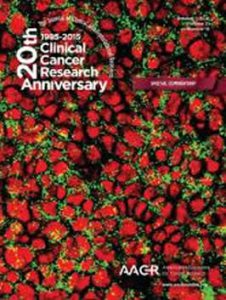 Clinical cancer research journal cover highlighting layer-by-layer nanoparticle delivery of synergistic MAPK and PI3K inhibitors.