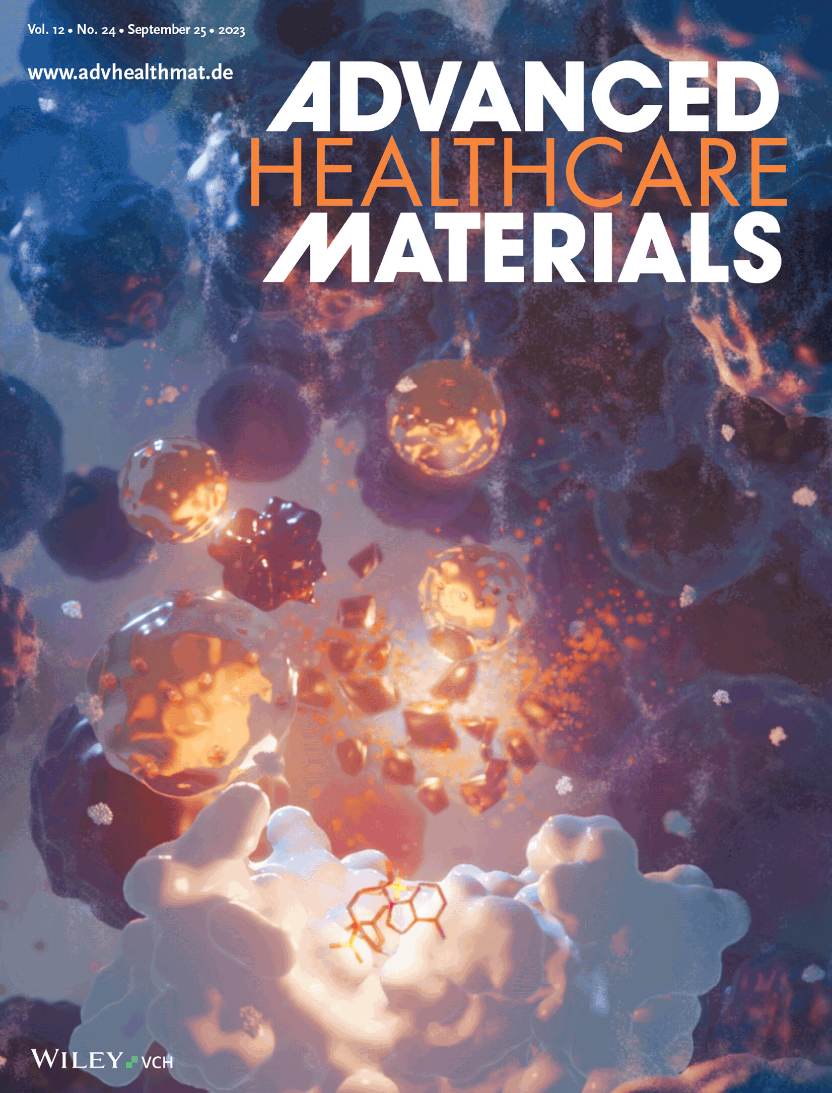 Decorative cover showing immunotherapy in action for the journal Advanced Healthcare Materials.